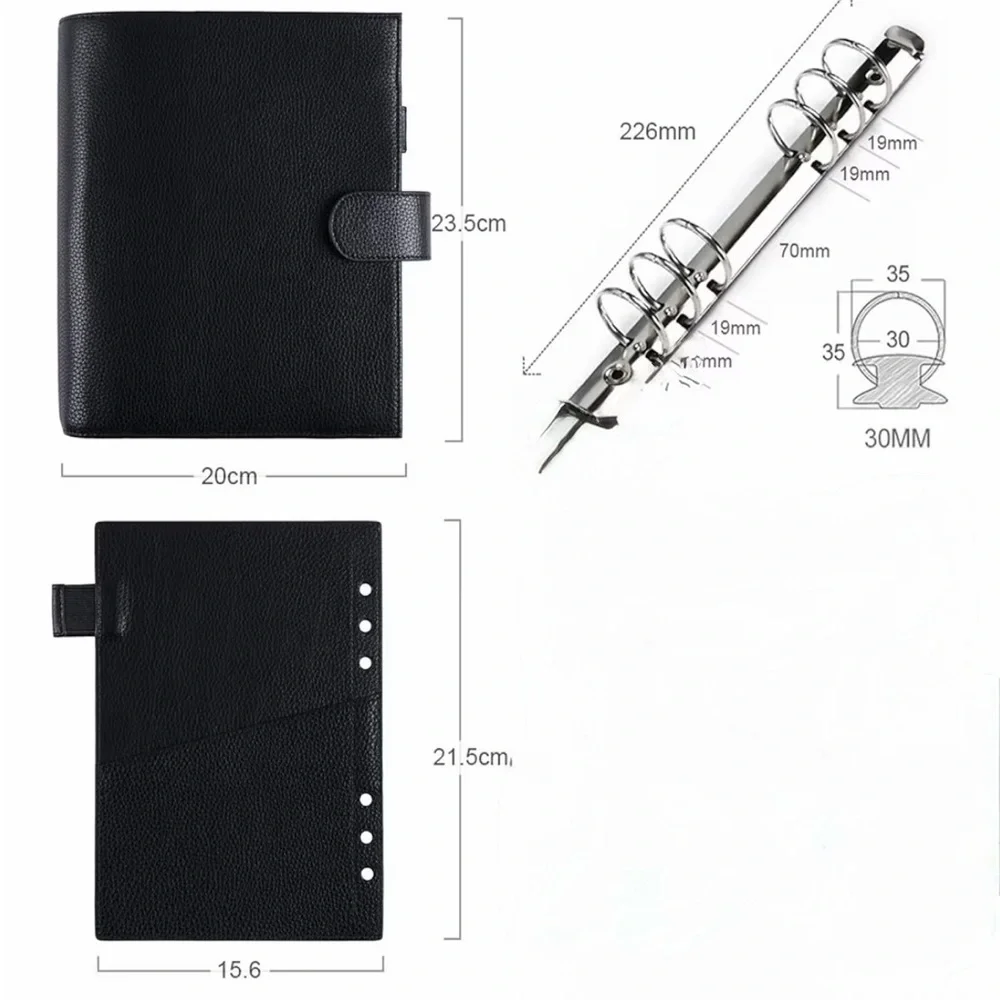 MOTERM A5 Luxe Rings Planner Leather Binder Organizer Pebble Black 30mm Ring - Picture 2 of 13